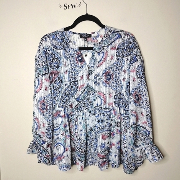 NWT RD & Koko Sheer Floral Babydoll Blouse Oversized Boho Top M - Picture 2 of 7